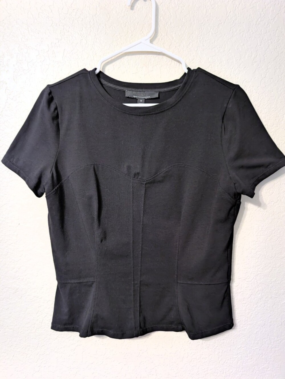 WHBM Black Crop T-shirt w/ Corset Style Paneling & Princess Seams, Size M